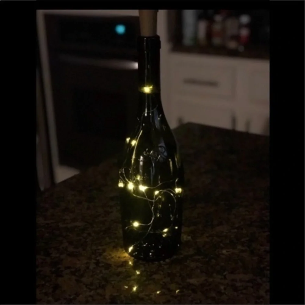 Fairy lights in wine bottle